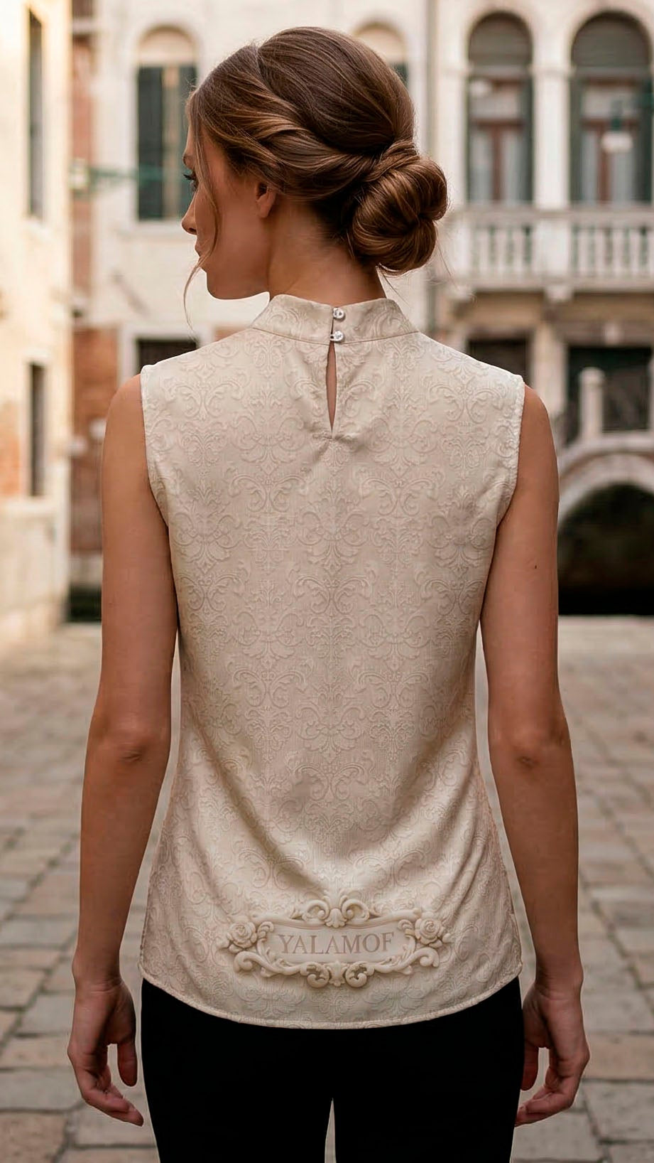 High Neck Top in Beige