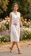 Linen Dress with Fine Lace Vita Blossom