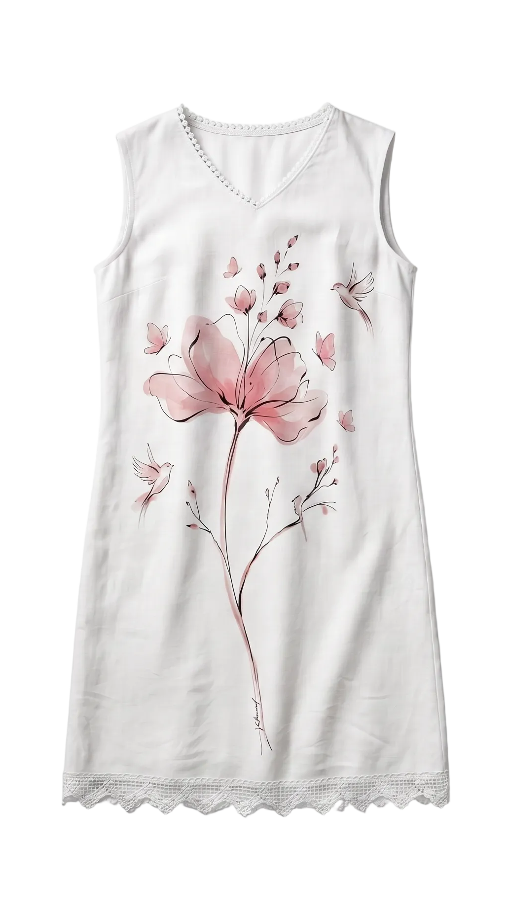 Linen Dress with Fine Lace Vita Blossom