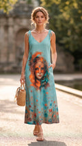 Incanto Summer Linen Maxi Dress with Impasto Print