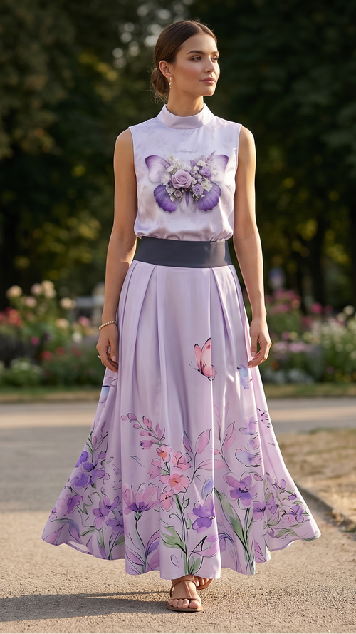Elegant Long Skirt Violet Bloom