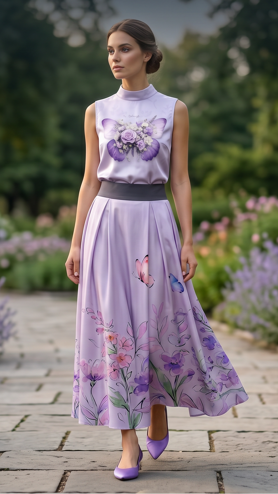 Elegant Long Skirt Violet Bloom