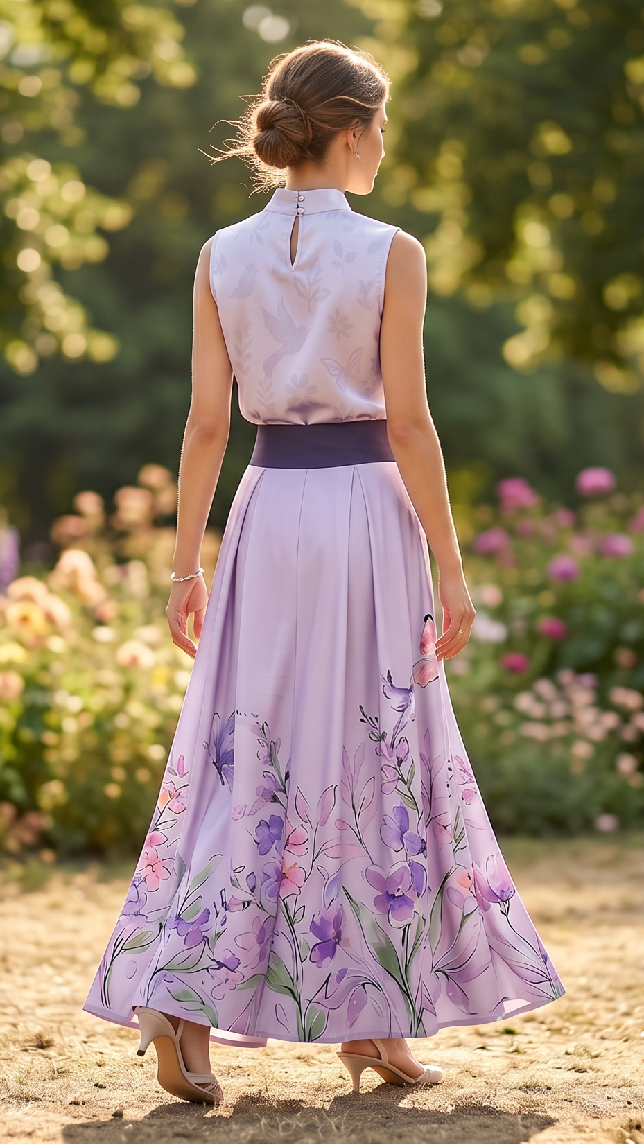 Elegant Long Skirt Violet Bloom