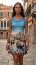 Sleeveless Dress with Artistic Painting