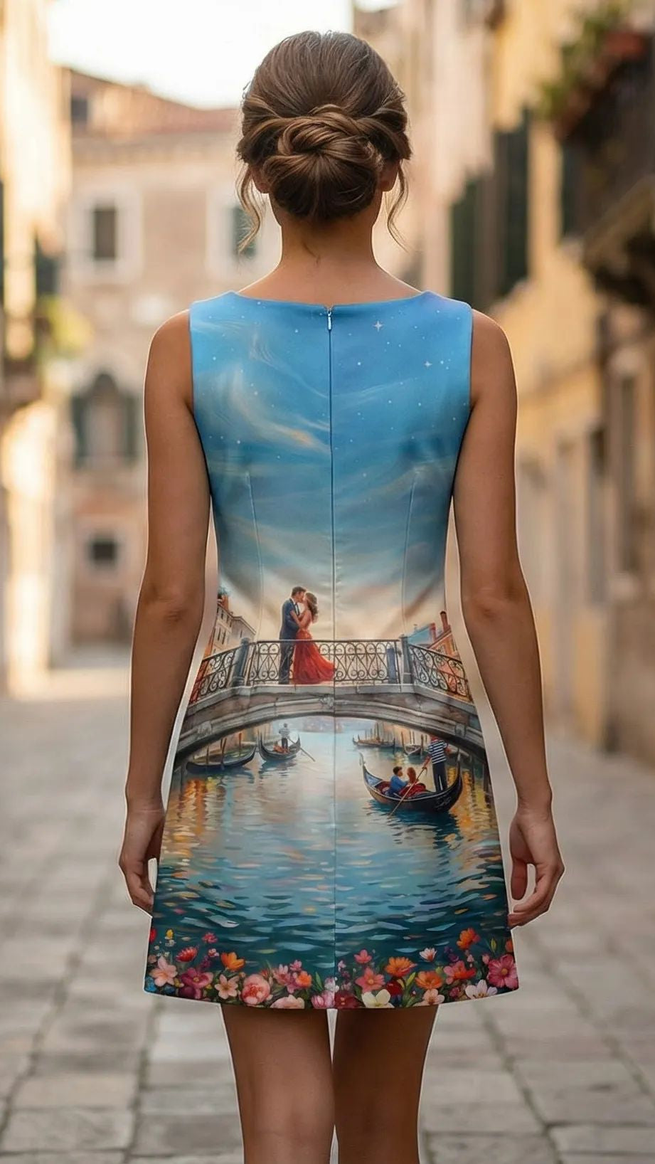 Sleeveless Dress with Artistic Painting