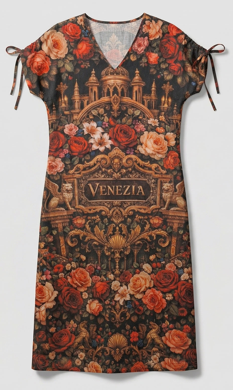 Linen Maxi Dress with Venetian Motifs