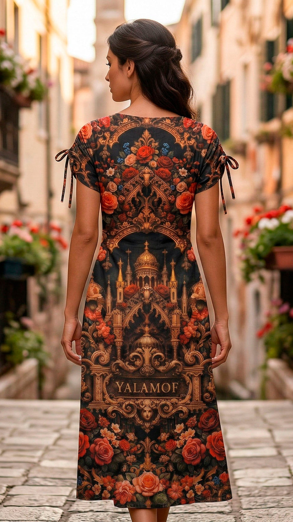 Linen Maxi Dress with Venetian Motifs