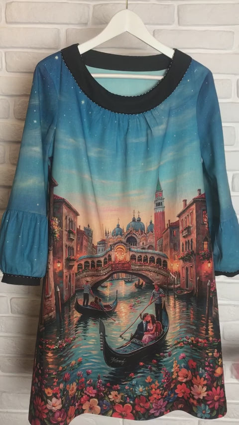 Linen Dress with Artistic Painting