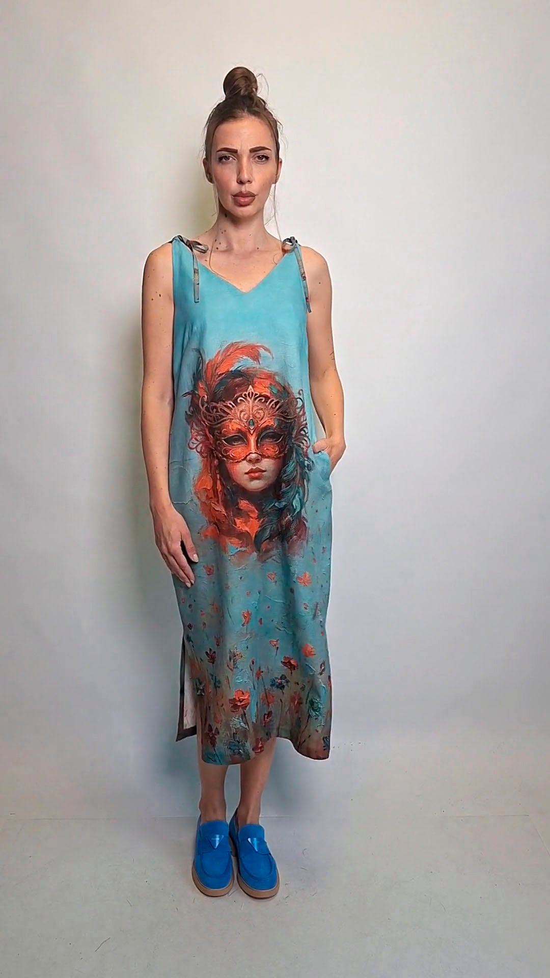 Incanto Summer Linen Maxi Dress with Impasto Print