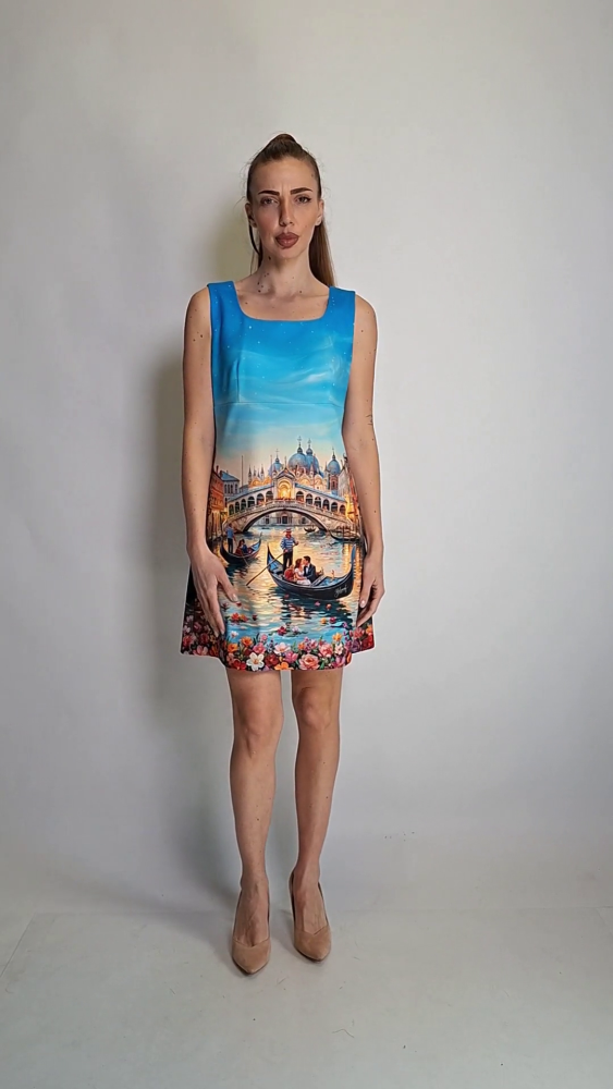 Sleeveless Dress with Artistic Painting