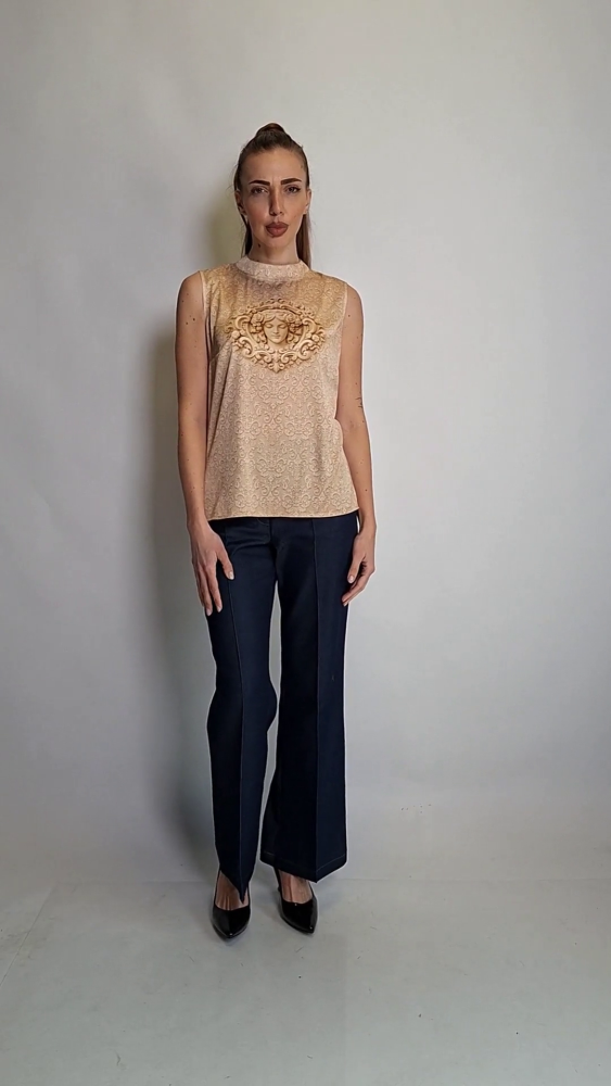 High Neck Top in Beige
