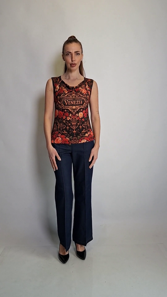 Drape Neck Top with Venetian Motifs