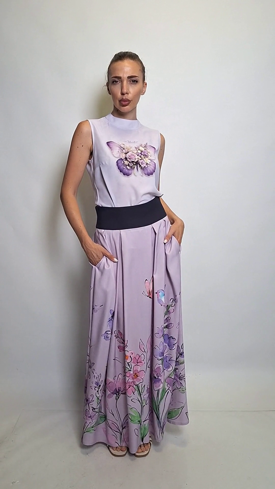 Elegant Long Skirt Violet Bloom