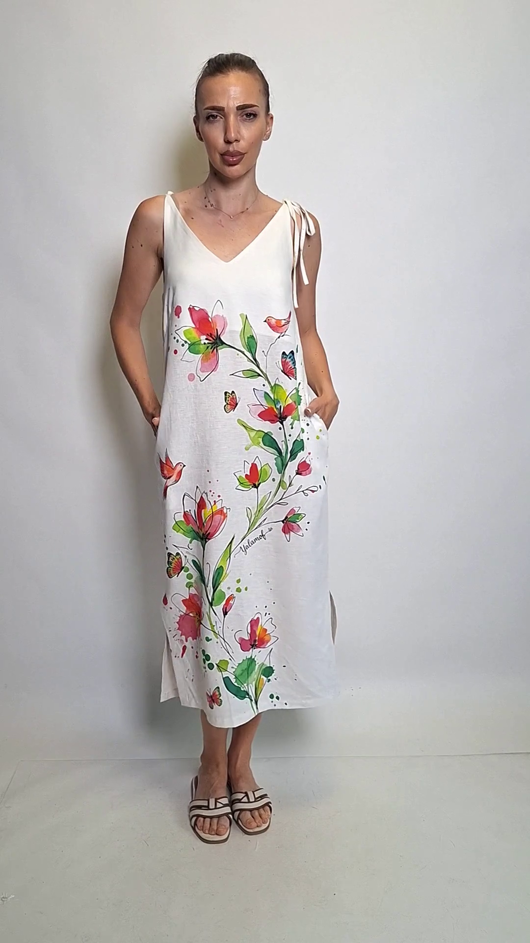 Summer Linen Maxi Dress Vita Floral