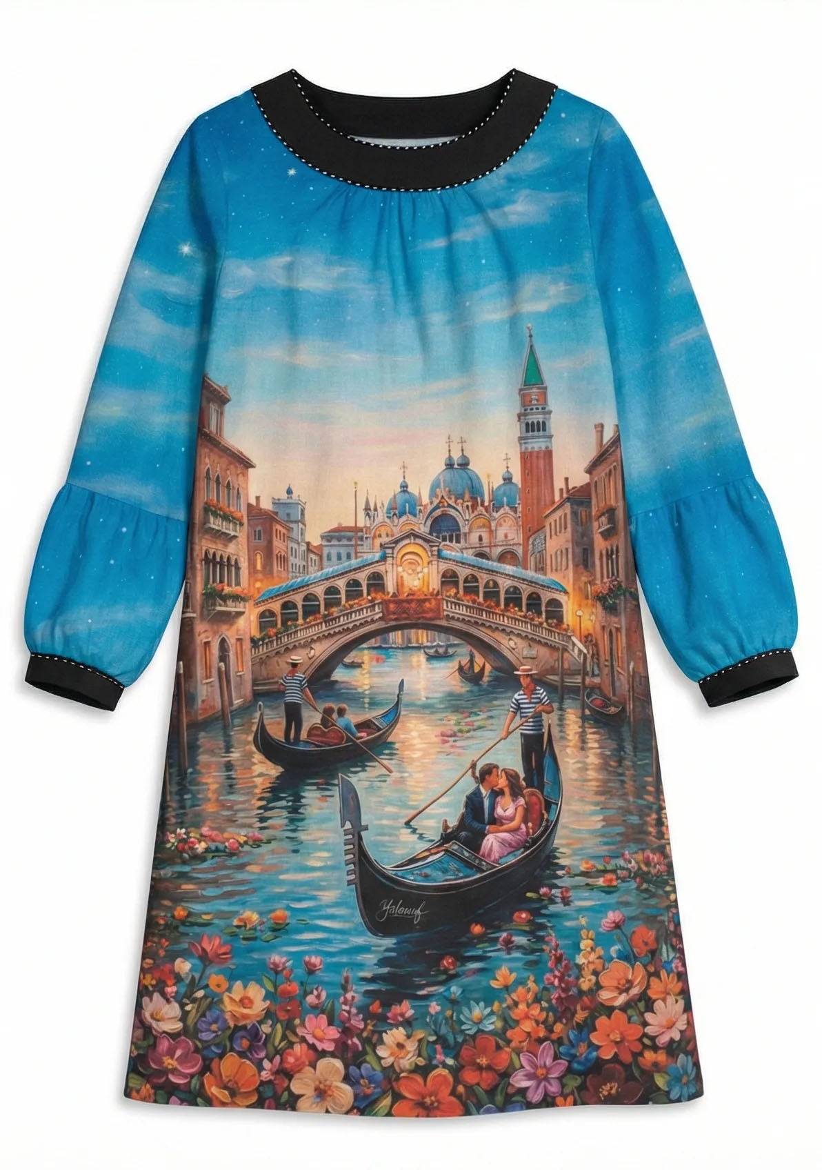Linen Dress with Artistic Painting