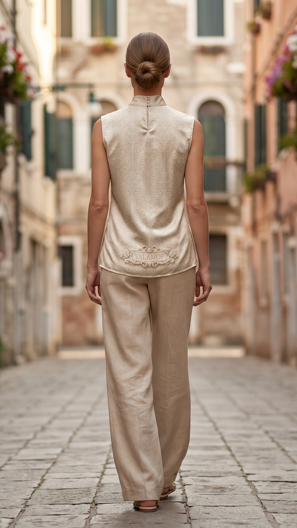 High Neck Top in Beige